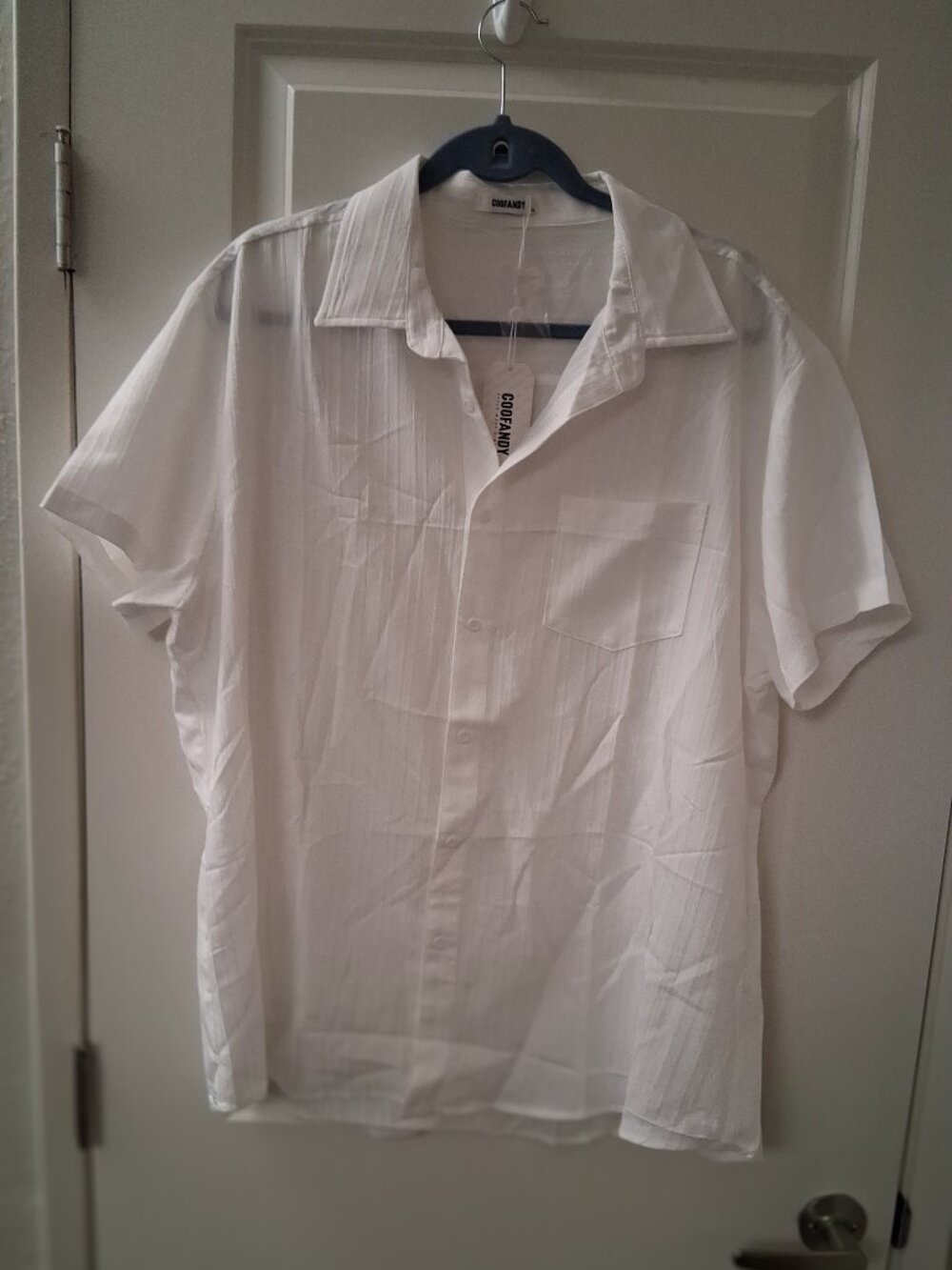 NWT Coofandy Men's White Short Sleeve Button Down Beach Shirt